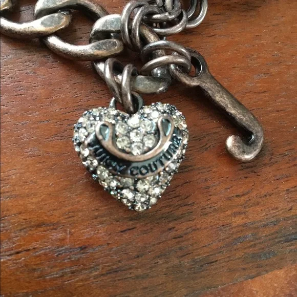 Juicy Couture Vintage Bracelet, puffed rhinestone heart w/ J charm - Picture 3 of 4